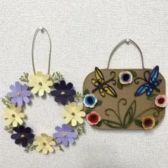 リース　プレート　壁掛け　花　蝶々　インテリア　ハンドメイド　エコクラフトのサムネイル