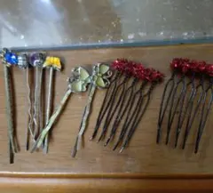 花と宝石装飾のヘアピンセット 14本