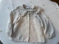 ZARA フリル花柄　襟付き　長袖ガーゼブラウス