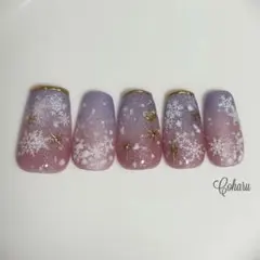 ネイルチップ　雪の結晶ネイル　冬ネイル　夜空ネイル　バレンタインネイル　オーダー