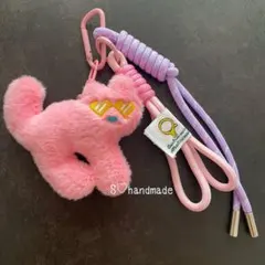 じゃらじゃらキーホルダー ねこ ネコ 韓国 バッグチャーム ロープ ピンク