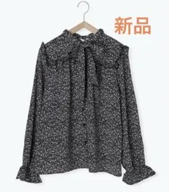【新品】 花柄ボウタイブラウス ネイビー エヘカソポ ehekasopo