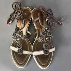 STRAWBERRY-FIELDS 編み上げ　ウェッジ　サンダル