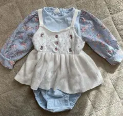 コトリ︎✿Cottoli︎✿花柄袖ロンパース／ニットビスチェ付き／70cm／春夏
