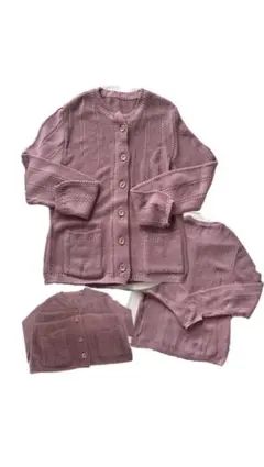 ピンク 編み目模様 カーディガン