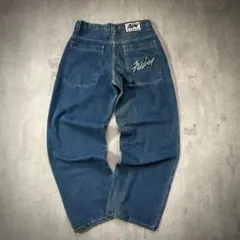 D758 極太 W34 FUBU フブ デニムパンツ 刺繍ロゴ B系 バギーのサムネイル