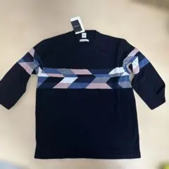 TAKEO KIKUCHI ニット　ネイビー 5分袖　サイズ2（Mサイズ）