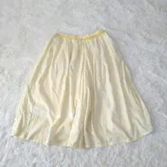 リラシク 總花紋寬管褲裙 裙褲 M 柔和黃色
