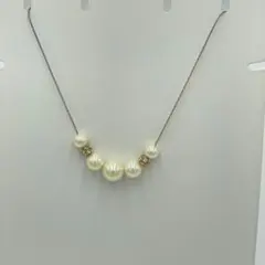 【訳あり】5粒パール × ビジューネックレス チェーン変色あり リメイク用にも