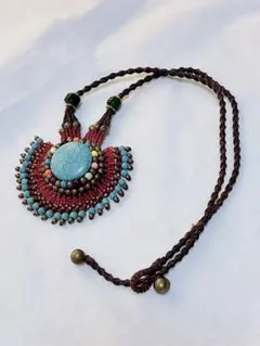 ヴィンテージ　アジアン　民族調　ターコイズビーズ　ネックレス　200