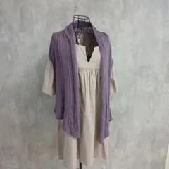 パープル ケーブル編み カーディガン 半袖