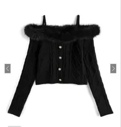 GRL ファーオフショルダーケーブル編みニットトップス[gn549]