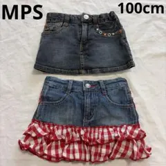MPS キッズ デニムスカート 2枚セット 100cm ウエストゴムのサムネイル
