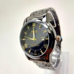 メンズ腕時計　大ヒット　ビジネス　高品質　デイトクォーツ　電池式　大特価　黒