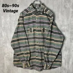 T-2492 80s90s IMPERIAL ネルシャツジップポケットLグリーン