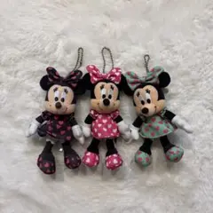 ミニーちゃん　ぬいぐるみバッチ キーホルダー ハート　3個セット