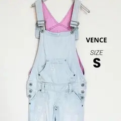 【美品】VENCE　オーバーオール　Sサイズ　ダメージ加工　ライトブルー　ピンク
