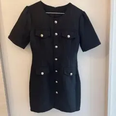 ツイード 黒 半袖 タイトワンピース ドレス