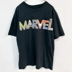 マーベル Tシャツ クルーネック 半袖 ロゴ ビッグサイズ 黒 綿 ライブ