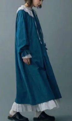 サマンサモスモス kazumiコラボ 2way袖口刺繍リネンデニムワンピース