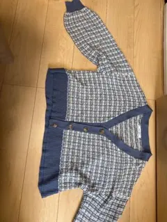 ネイビー ホワイト ツイード カーディガン