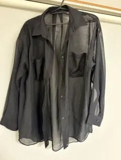 シースルー黒長袖シャツ ポケット付き