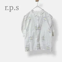 【アールピーエス】花柄刺繍 ブラウス 半袖　白　M パフスリーブ フリル襟のサムネイル