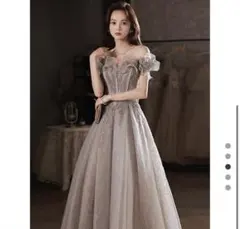 シルバー オフショルダー ロングドレス