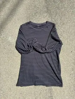 old UNIQLO ボーダー 長袖カットソー グレー Lのサムネイル