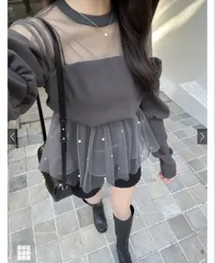 ⭐︎24時間限定価格⭐︎GRL チュールレイヤード風パールトップス
