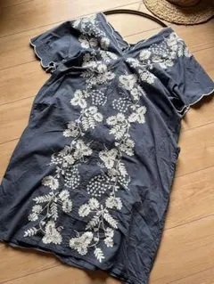 オススメ　フリークスストア　刺繍　半袖　チュニック　ワンピース　ブルーのサムネイル