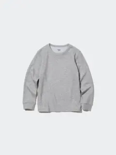 新品 極暖 グレー 160　極暖ヒートテックコットンワッフルクルーネックTシャツ
