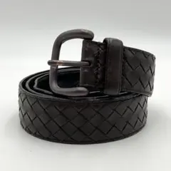 近年！美品✨ ボッテガヴェネタ ベルト イントレチャート 濃茶 レザー 編み込み