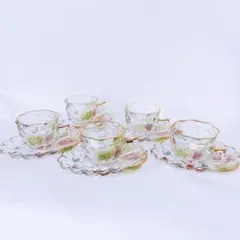 미사용 曽我ガラス カップ＆ソーサー 5客セット 葉っぱ型ソーサー 北欧風