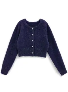 ネイビー ボタン付き クロップドカーディガン Fサイズ