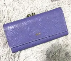 ANNA SUI 財布　パープル　紫　長財布　牛革　型押し　がま口