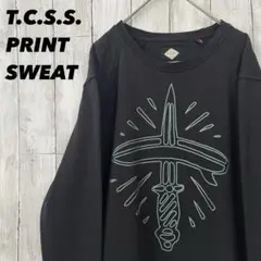 メンズ古着　T.C.S.S. TCSS プリントスエットトレーナー Mくらい　黒