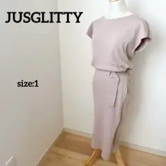 JUSGLITTY　ベルト付タイトニットワンピース　モカピンク　1　2020aw