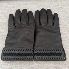 ジバンシー　レザー 編み込みデザイン手袋 黒