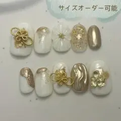 ホワイト 振袖 結婚式 成人式 ミラーアート ショートオーバル ネイルチップ