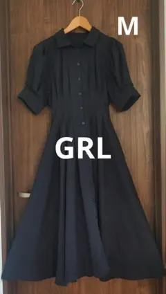 最終値下げ！ロングワンピース　Aライン　ネイビー　Mサイズ　GRL　パフスリーブ