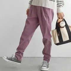 美品【LBC】裏フリース テーパード イージーパンツ あったか ストレッチ 紫