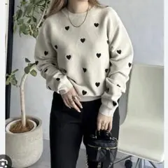 プロズヴェール ハート刺繍 ニット ワイド 短め丈 トップス 可愛い シンプル