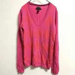 トミーヒルフィガー ピンク XS アーガイルピマコットンVネックニット