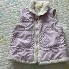 薄紫色 花柄 ファー付きダウンベスト