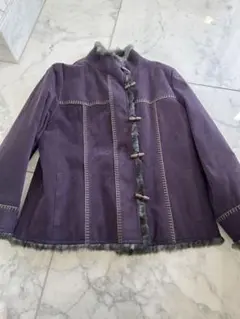 パープル フェイクファー付きハーフコート　ジャケット