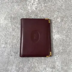 カルティエ　折り財布　マストライン　ボルドー　レザー　ゴールド金具