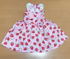 ハンドメイド イチゴ柄 リボン付き ワンピース 新品未使用