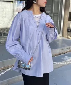 CIAOPANIC TYPY レースアップチュニック丈ギャザーブラウス