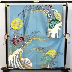 アンティーク着物 単衣 訪問着 片輪車 波模様 金銀駒刺繍 AK-5103のサムネイル